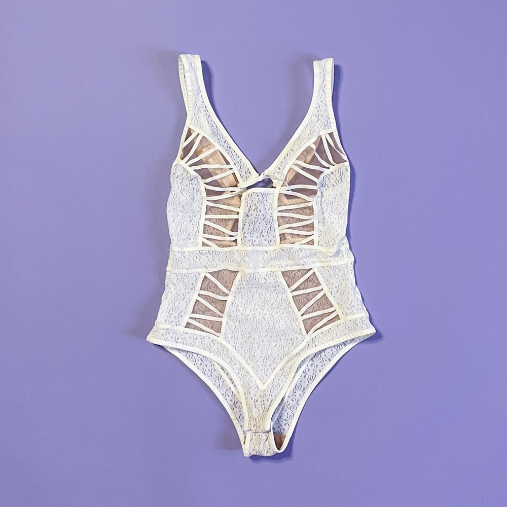 For Love & Lemon Skivvies White Lace Bodysuit